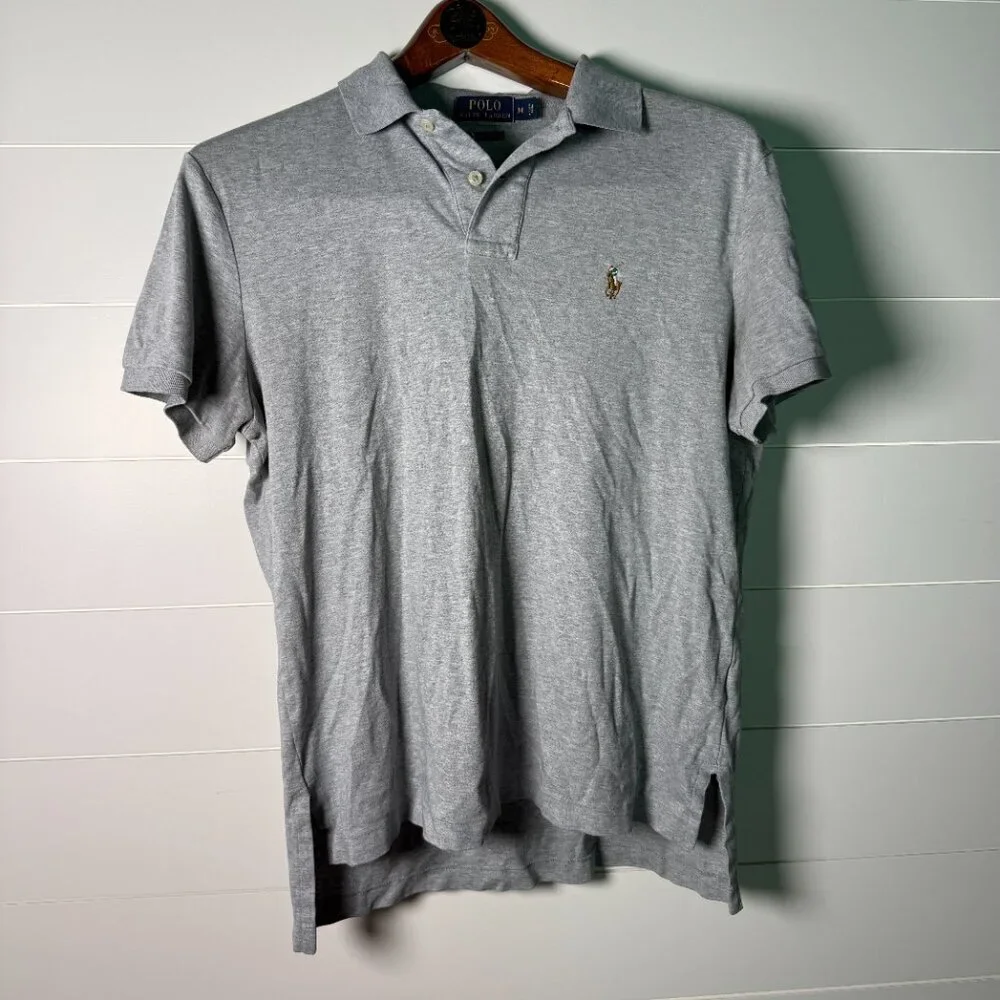 POLO Ralph Lauren Gray Polo Short Sleeve Shirt, Sz Medium, Pima Soft Touch